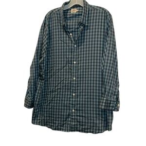 Faherty turquoise gray gingham check plaid mens button down shirt XXL